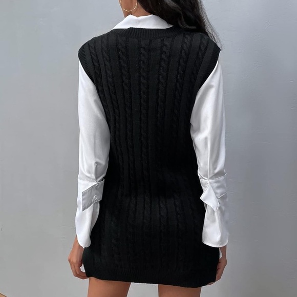 NWOT COAECJ Women's Black Cable Knit Sweater Vest Top/Dress w/ Split Hem Size S - Picture 3 of 10